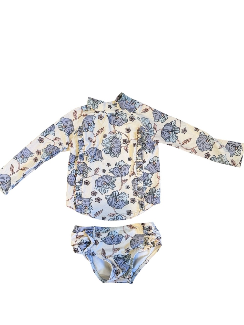 Jessica Simpson Girls' Floral Long-Sleeve Rash Guard Swim Set - Blue Floral